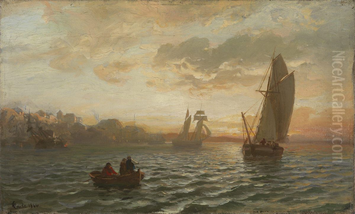 View from the Oslofjord Oil Painting by Hans Gude