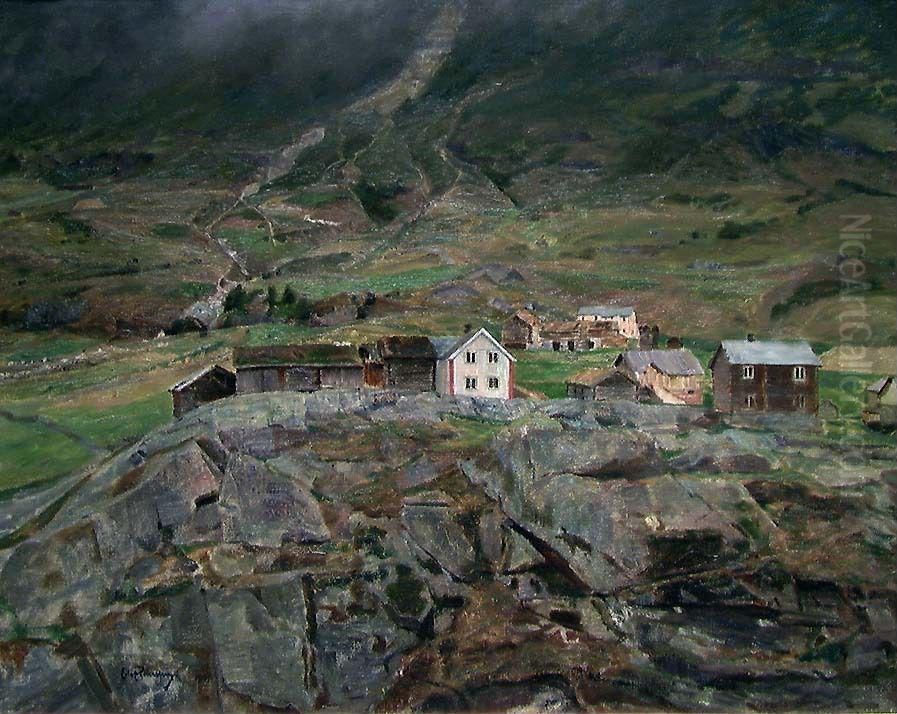 Mountain Farms in Oye in Valdres Oil Painting by Eilif Peterssen