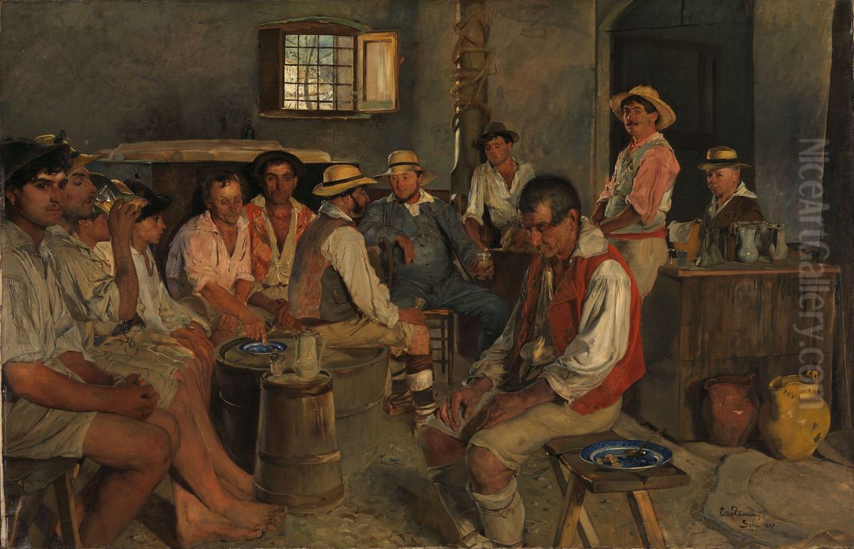 Siesta i et osteria i Sora Oil Painting by Eilif Peterssen