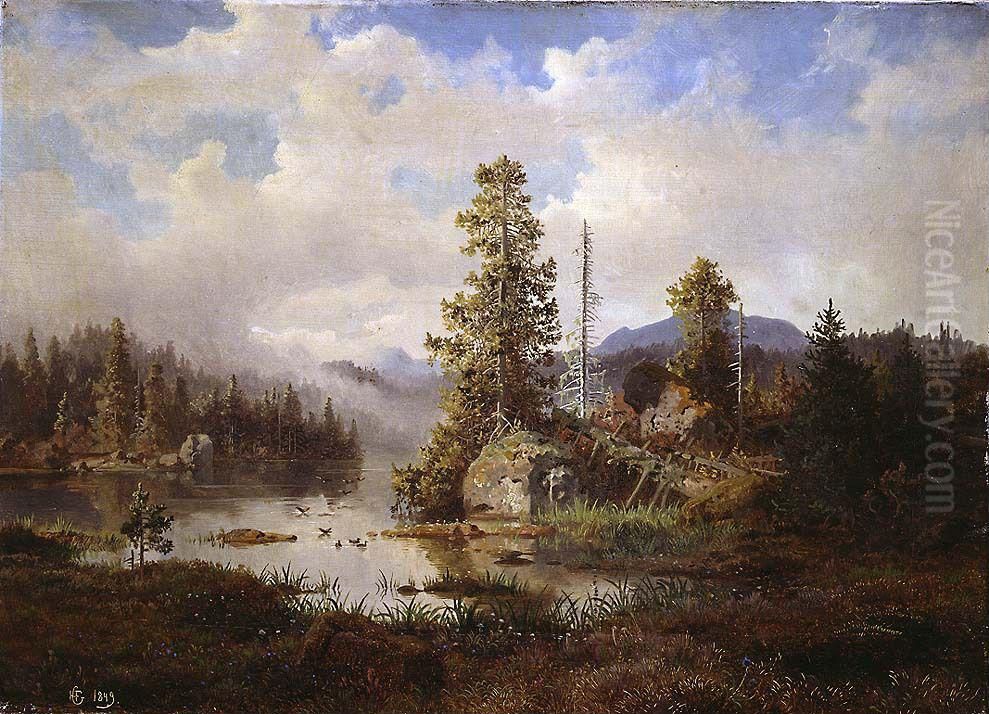 From Nordmarka Oil Painting by Hans Gude