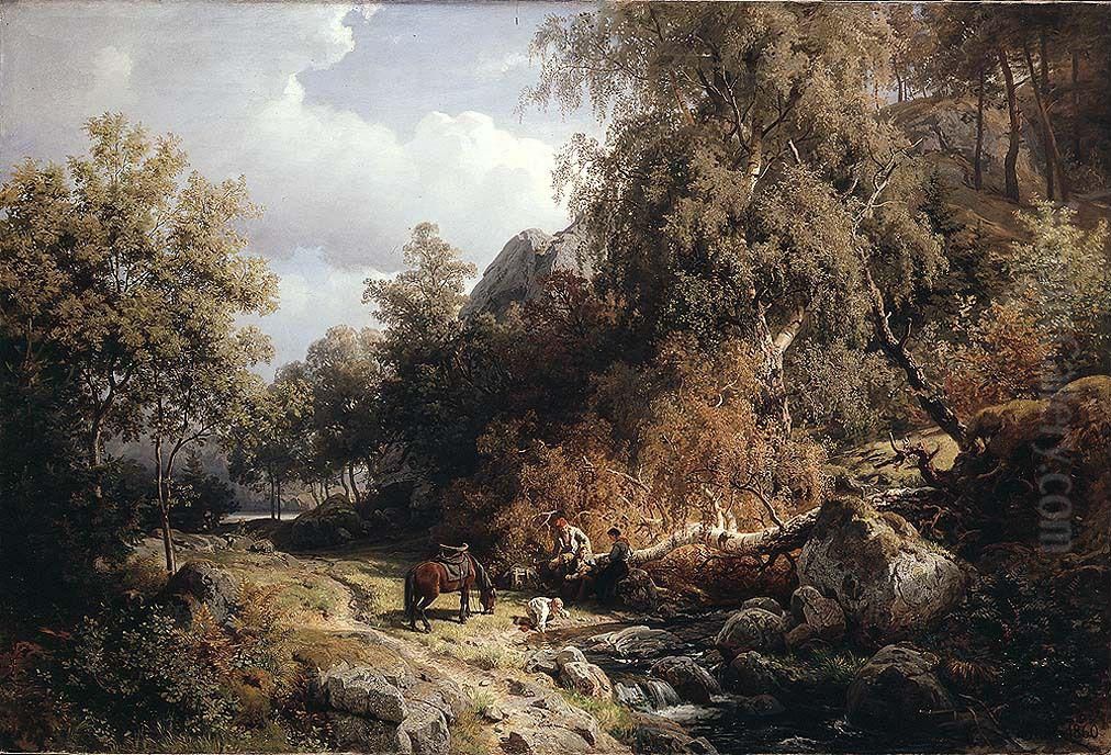Rest at the Brook Oil Painting by Hans Gude