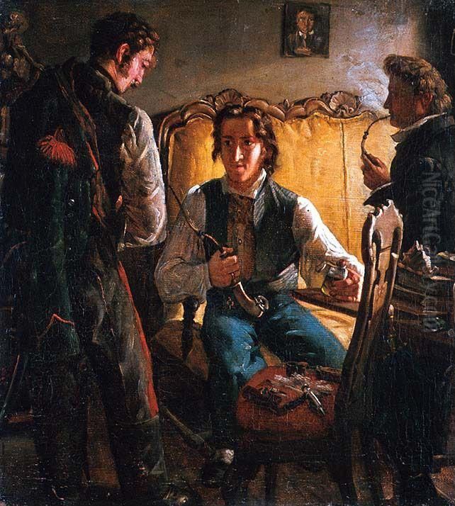 Men smoking Pipes Oil Painting by Knud Baade