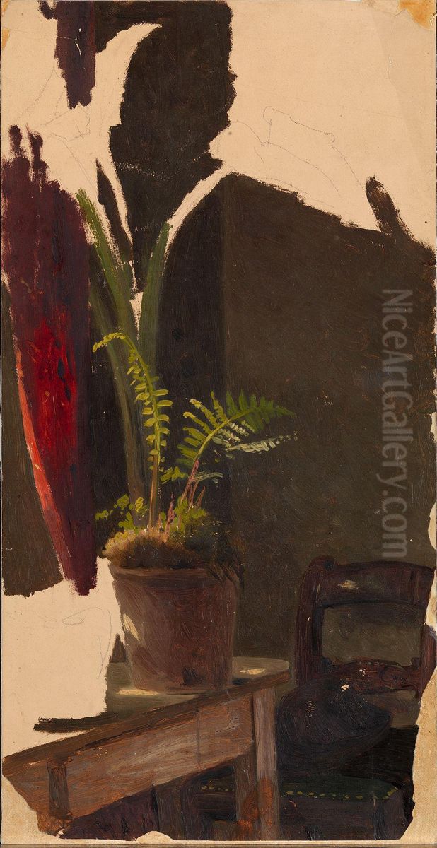 Potte med bregner Oil Painting by August Cappelen