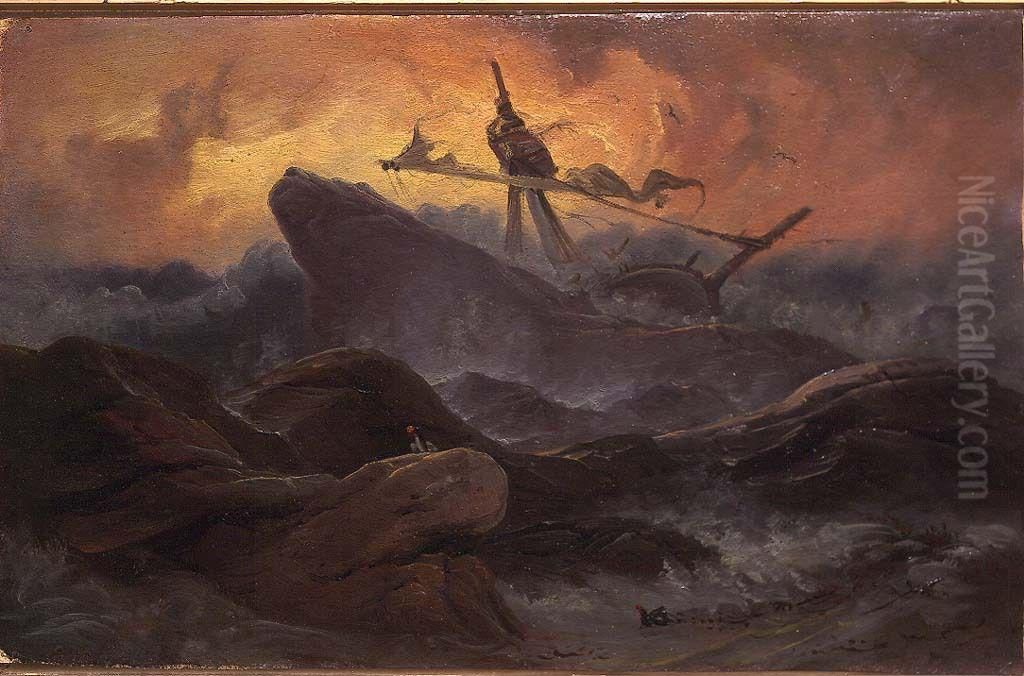 Shipwreck Oil Painting by Knud Baade
