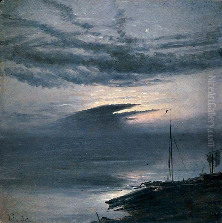 The Elbe by Moonlight Oil Painting by Knud Baade