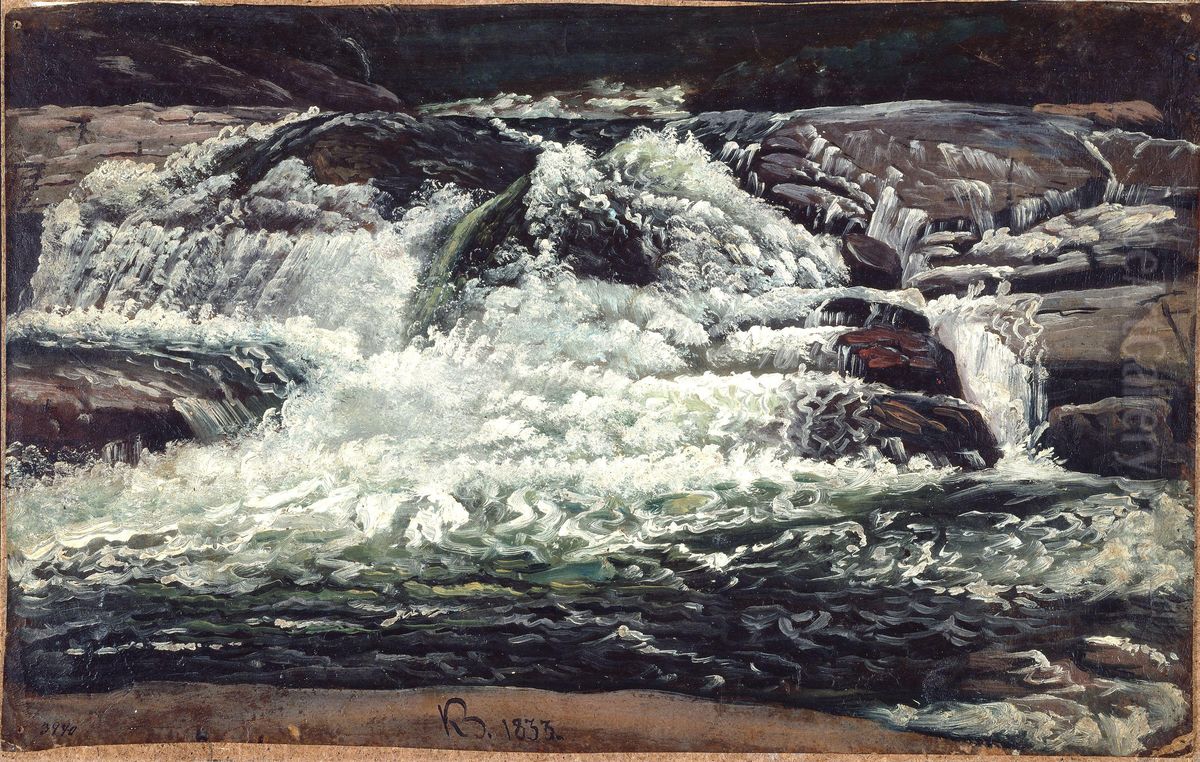 A Waterfall Oil Painting by Knud Baade