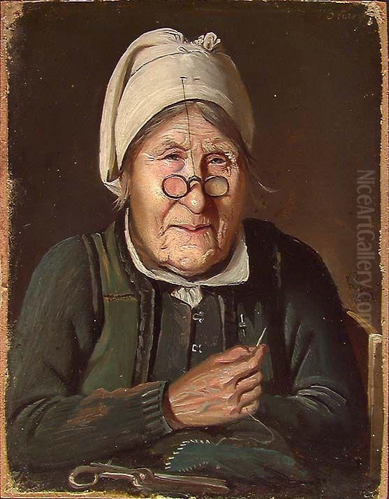 Portrait of an old Woman Oil Painting by Knud Baade