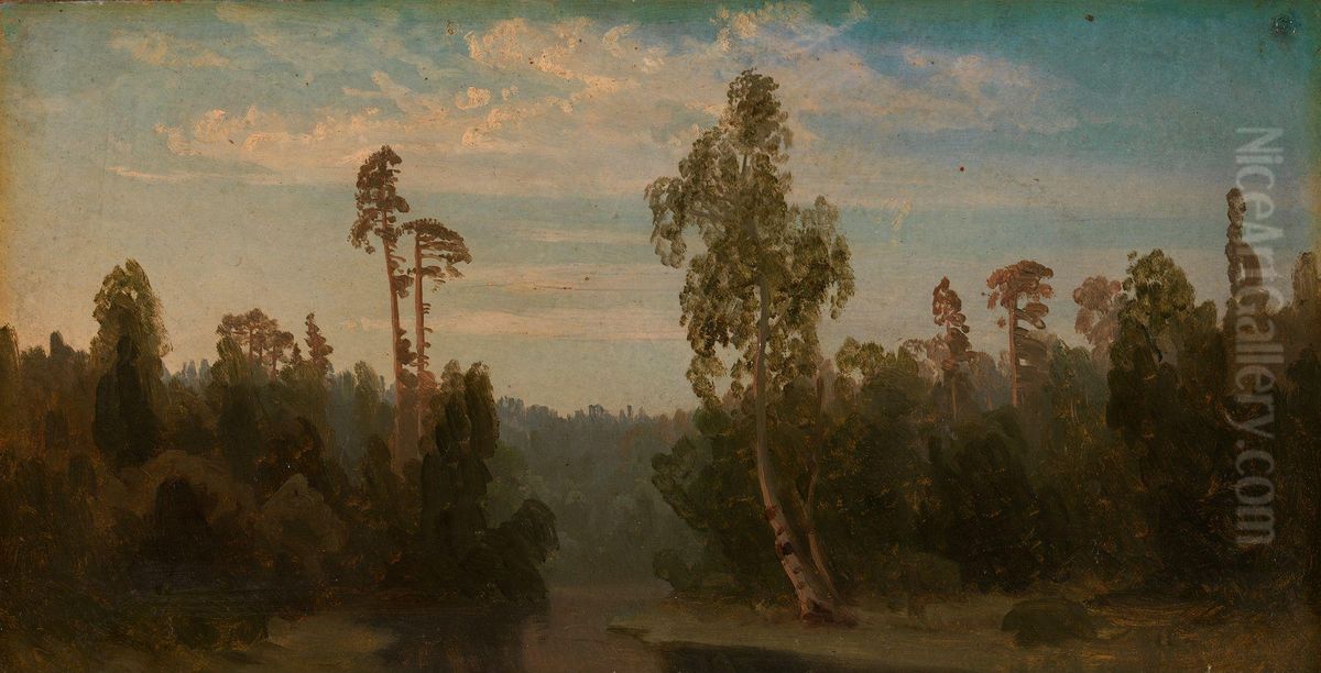 Skogstudie Oil Painting by August Cappelen