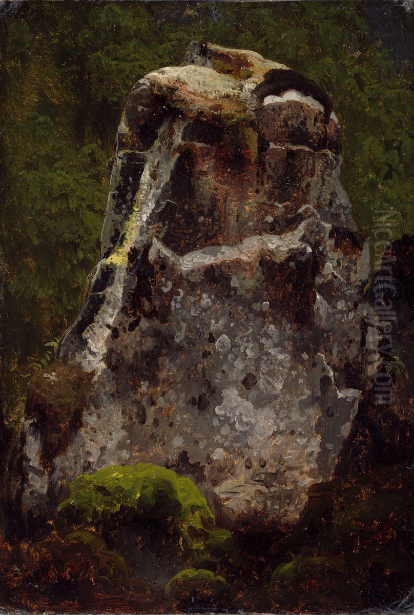 Mosegrodd kampestein Oil Painting by August Cappelen