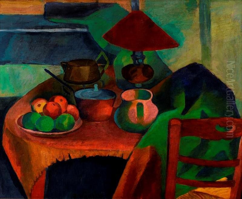 Still Life with Lamp Oil Painting by Bohumil Kubista