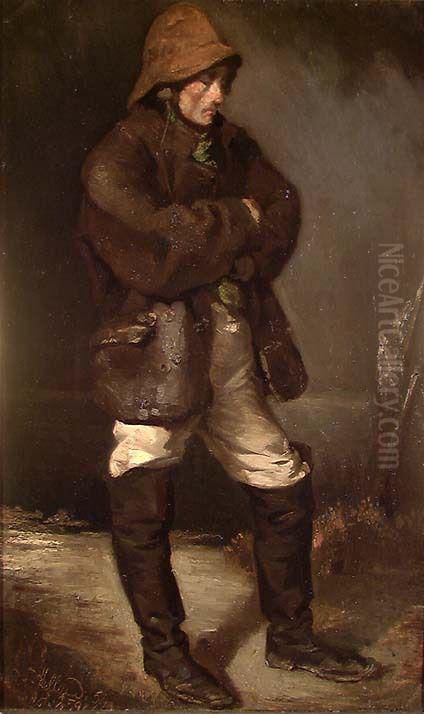 En fisker Oil Painting by Henrik August Helland