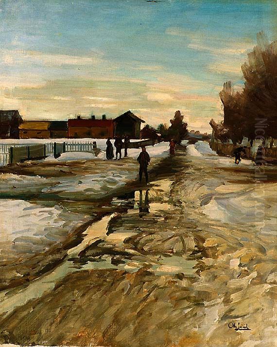 Village Street Oil Painting by Ole Juul