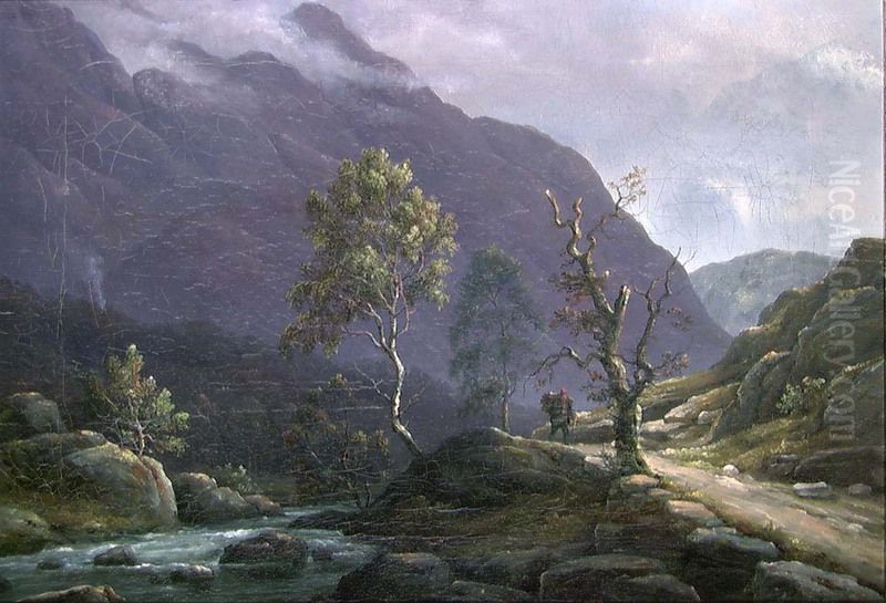 Landskap med elv Oil Painting by Hans Leganger Reusch