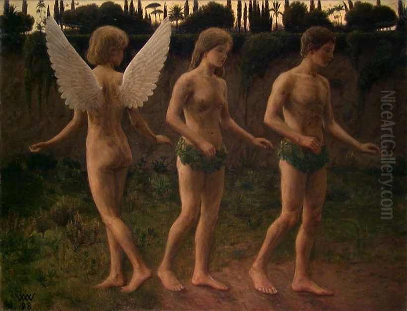 Utenfor paradismuren Oil Painting by Wilhelm Wetlesen