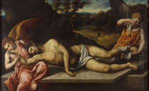 Dead Christ mourned by angels