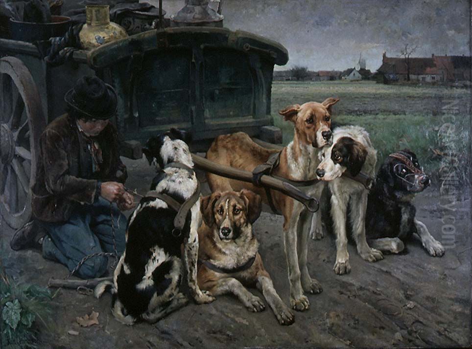Flamsk hundeforspann Oil Painting by Karl Uchermann