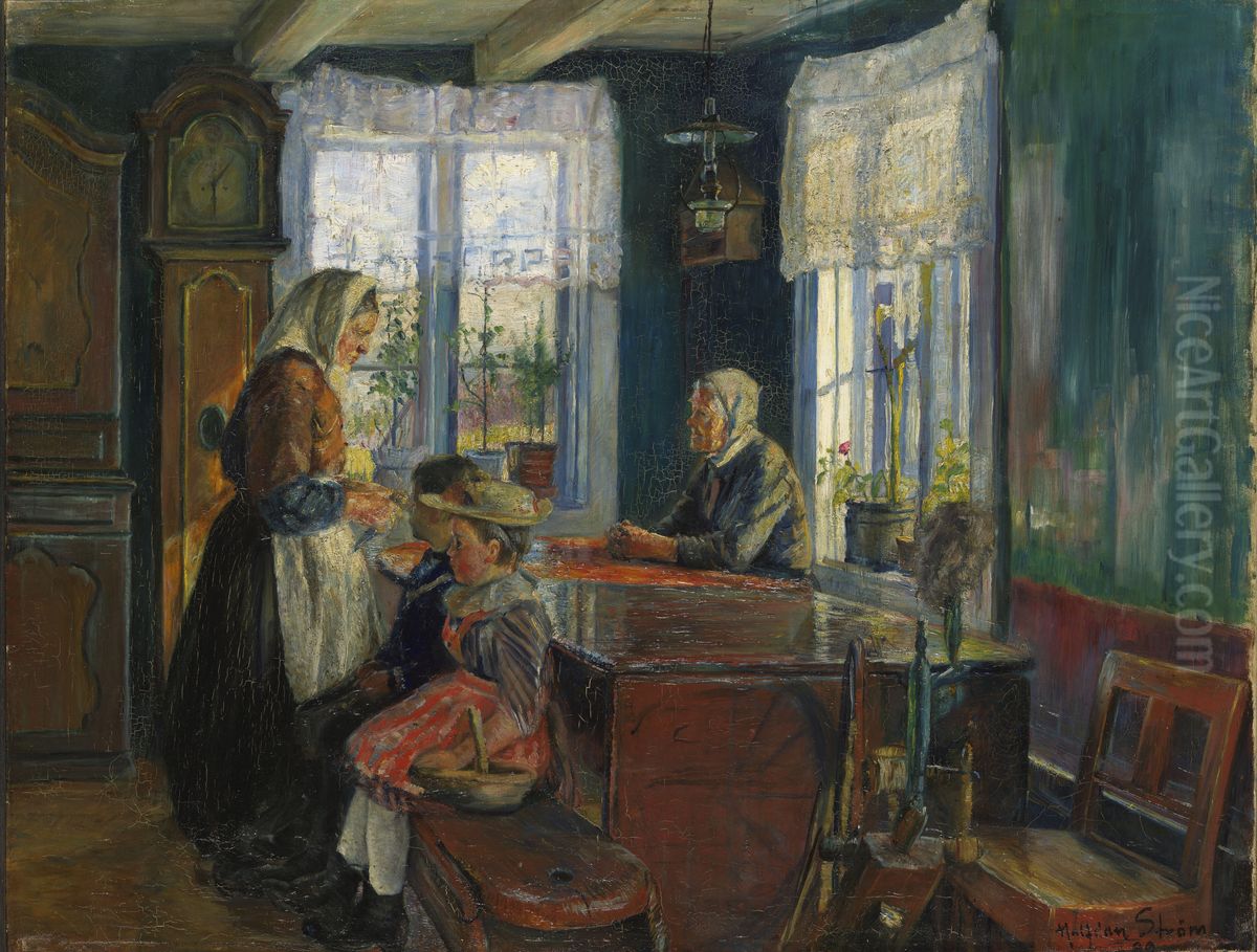 Farm Interior Oil Painting by Halfdan Strom