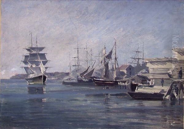 Fra Kristiansand, vestre havn Oil Painting by Johan Martin Nielssen