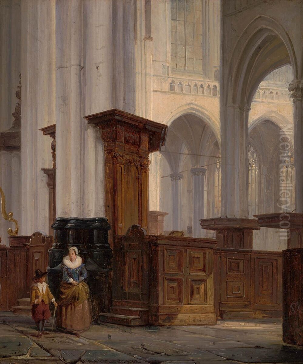 Interior of a Gothic Church Oil Painting by Cornelis Springer