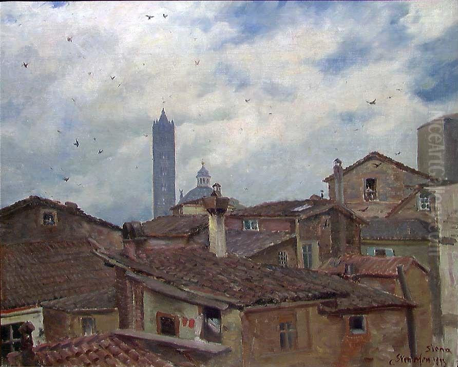 View over Roofs in Siena Oil Painting by Gudmund Stenersen