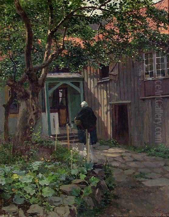 From the Courtyard Oil Painting by Wilhelm Peters