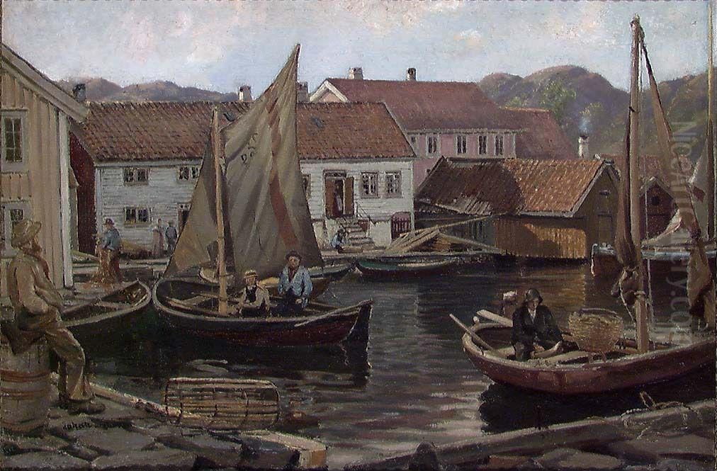 From Avik near Svinor Oil Painting by Johan Martin Nielssen