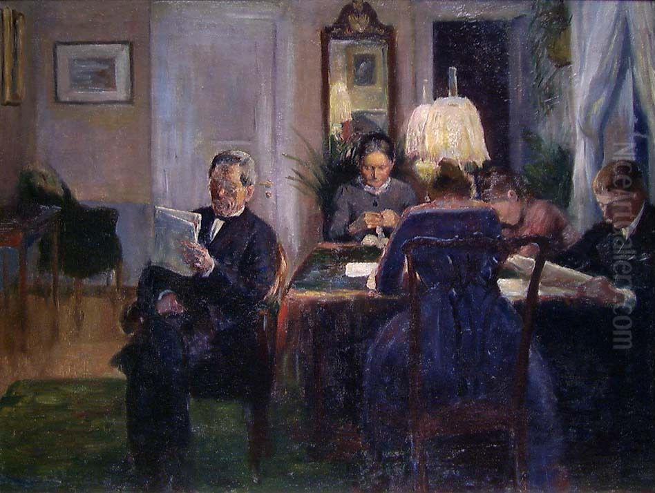 By Lamplight Oil Painting by Jacob Kielland Somme