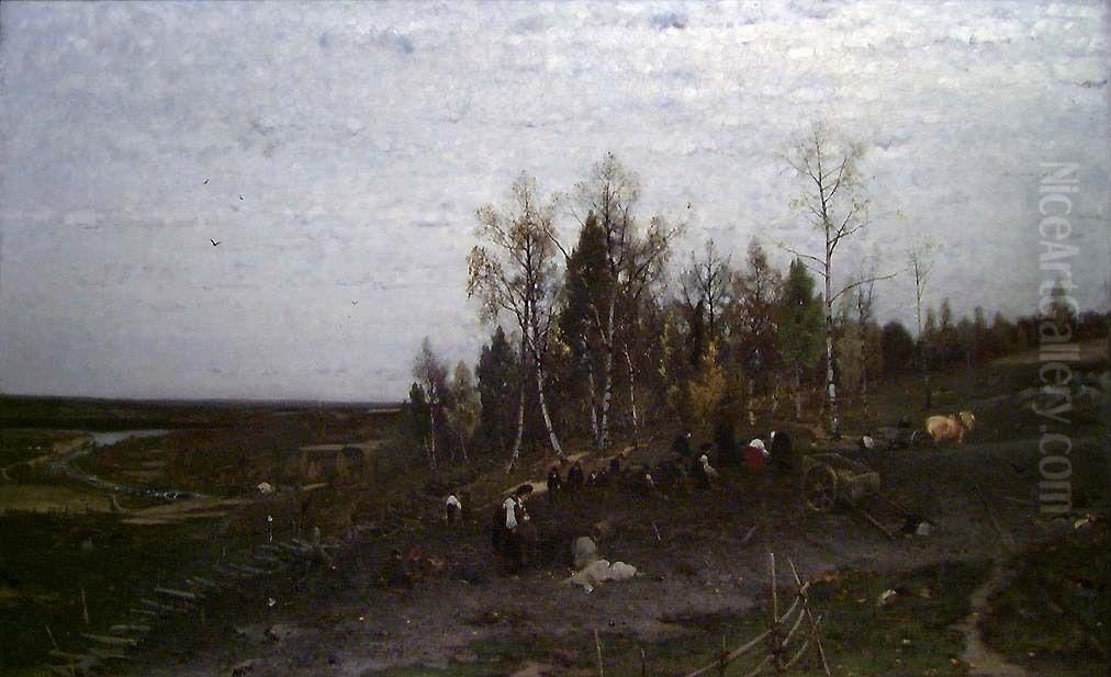 Digging Potatoes Oil Painting by Ludvig Munthe