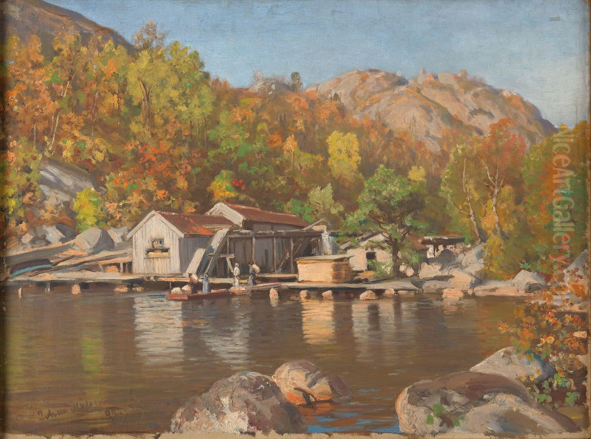 Sawmill Oil Painting by Johan Martin Nielssen