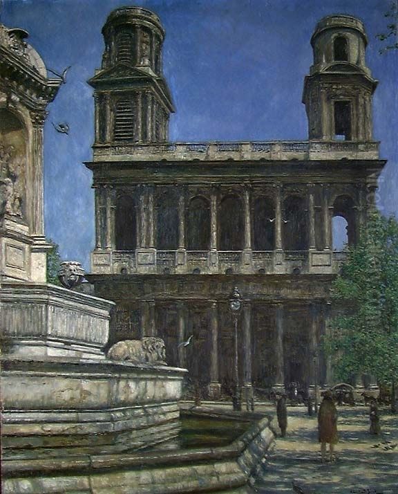Saint-Sulpice i Paris Oil Painting by Sigmund Sinding