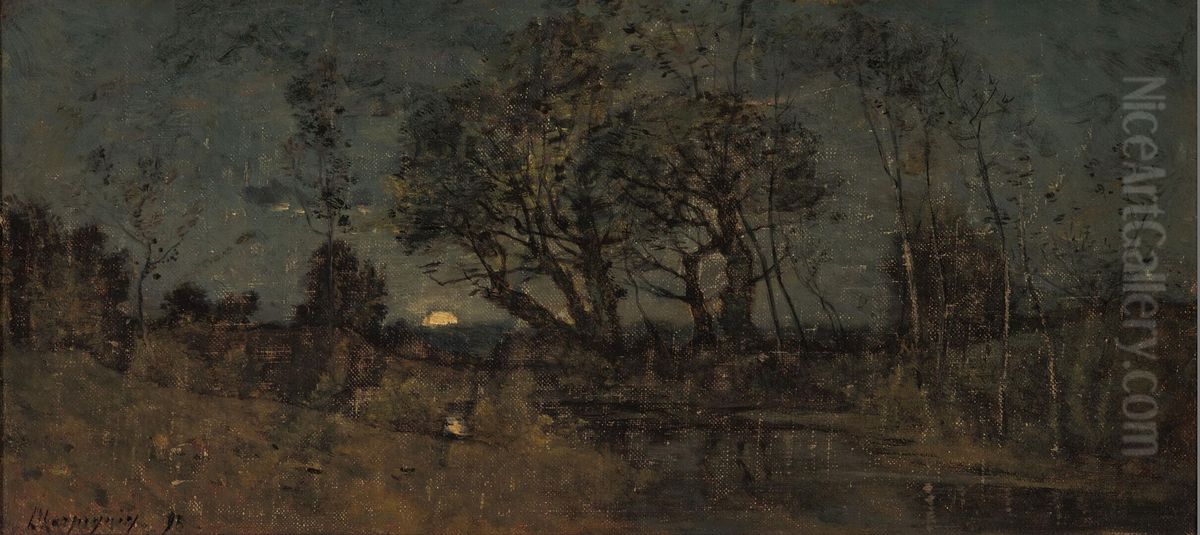 Landscape By Moonlight Oil Painting by Henri Harpignies