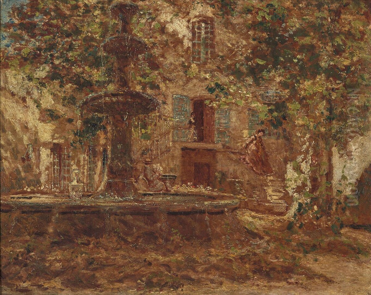Fontein voor een villa Oil Painting by Adolphe Joseph Thomas Monticelli