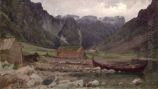 View from Gudvangen Oil Painting by Gustav Adolph Mordt