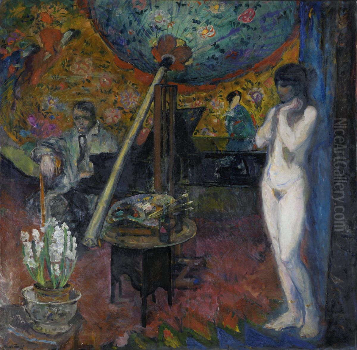Selvportrett i atelieret Oil Painting by Bernhard Folkestad