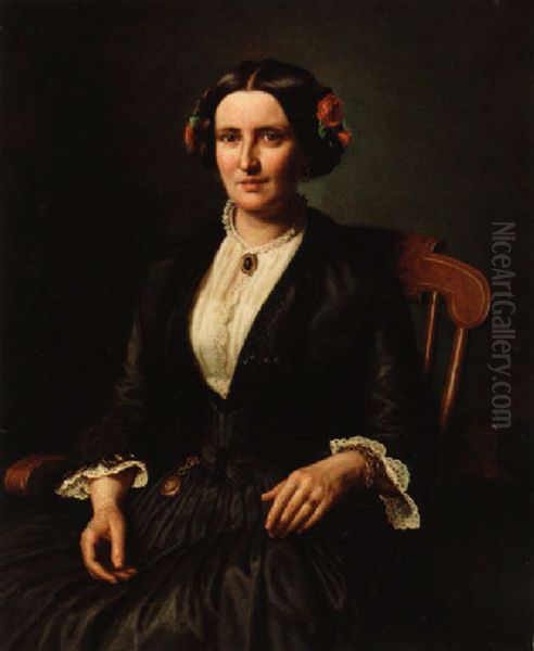 Woman with rose in her hair. Oil Painting by Aasta Hansteen