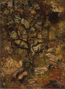 Arbre sur des rochers contre un soleil couchant (Boom op rotsen bij ondergaande zon ) Arbre sur des rochers contre un soleil couchant (Boom op rotsen bij ondergaande zon )