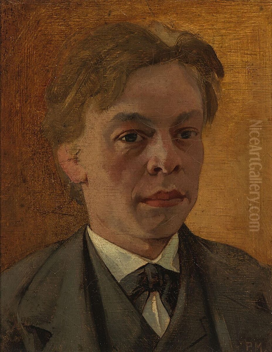 Zelfportret van Piet Meiners op ongeveer twintigjarige leeftijd Oil Painting by Piet Meiners