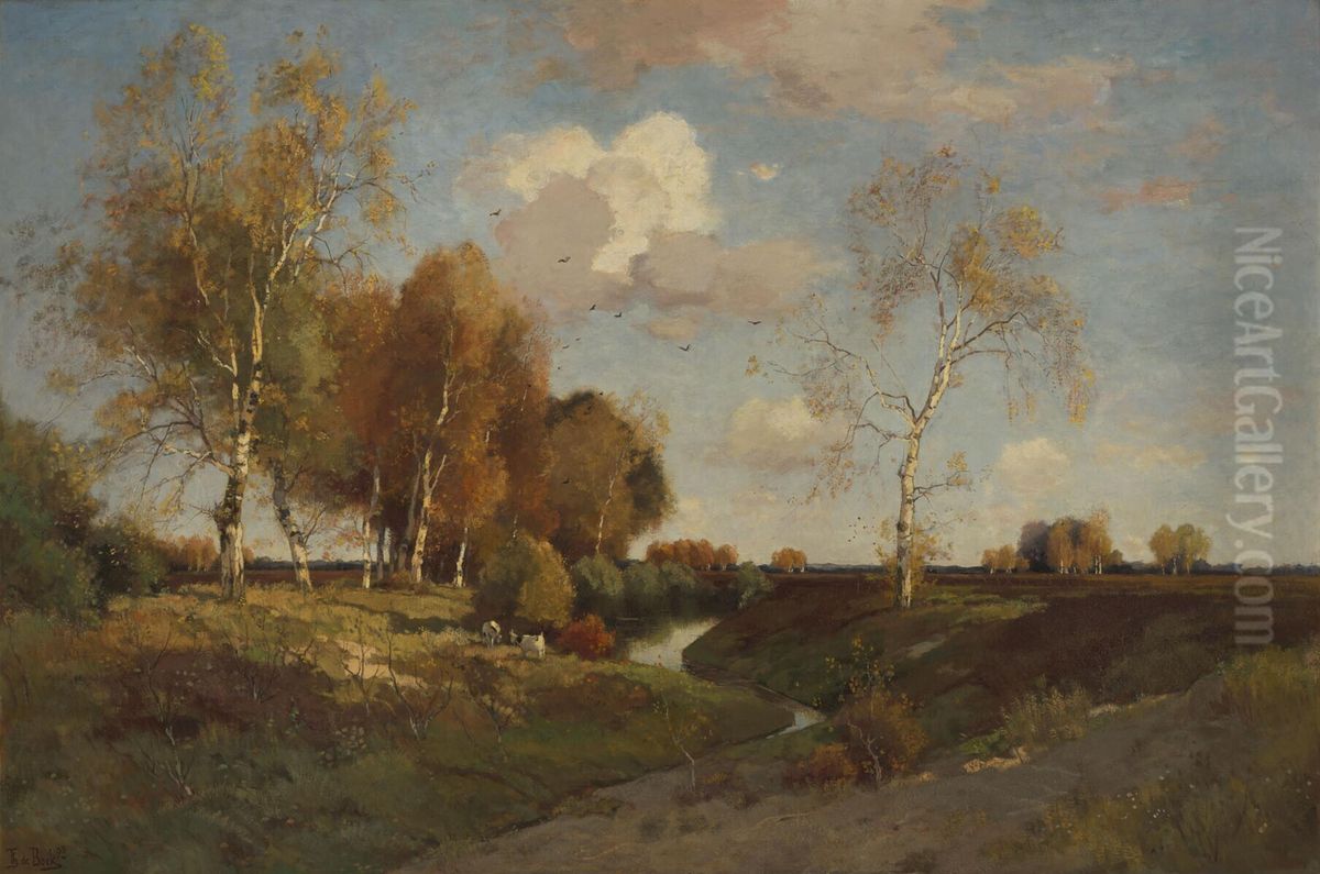 Afternoon in autumn. The brook of Wolfheze Oil Painting by Theophile Emile Achille De Bock