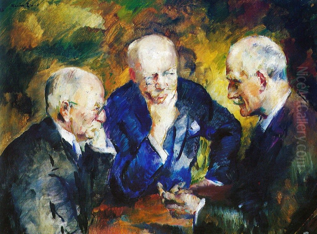 Christian Sinding, Gunnar Heiberg and Knut Hamsun Oil Painting by Henrik Lund
