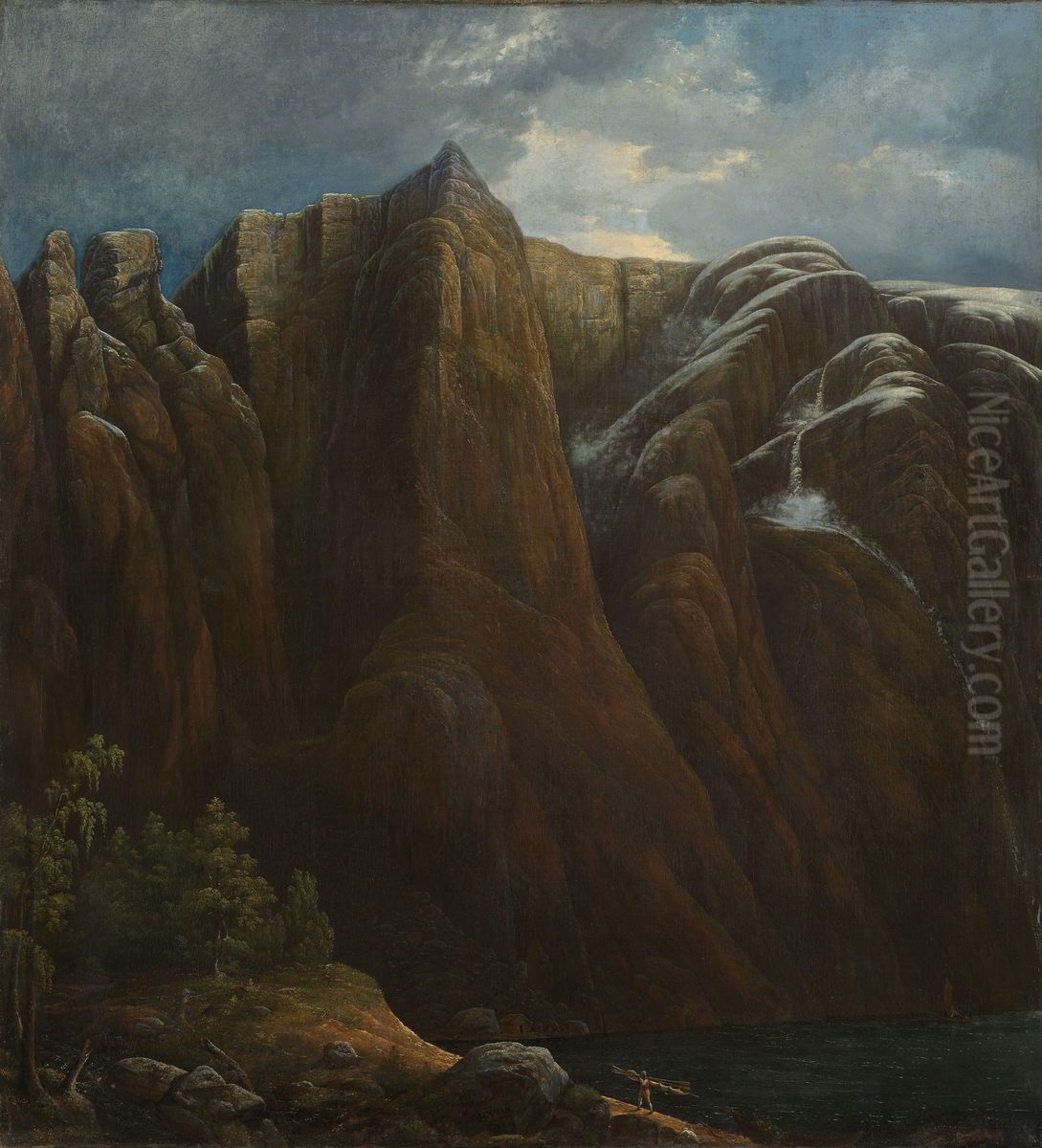 The Mountain Kallali in Lysefjorden Oil Painting by Carl Peter Lehmann