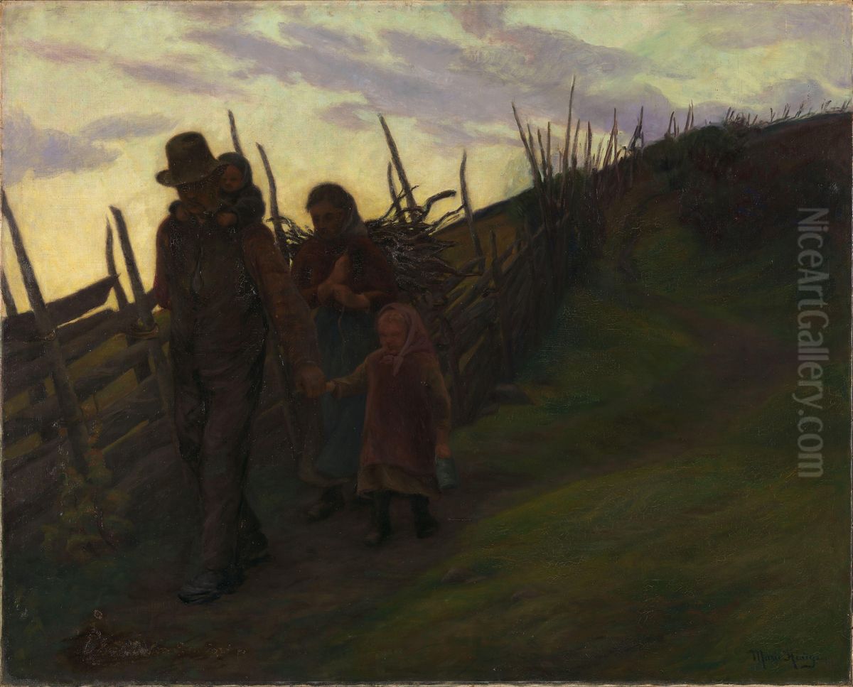 Cotter Family on the Way Home Oil Painting by Marie Hauge