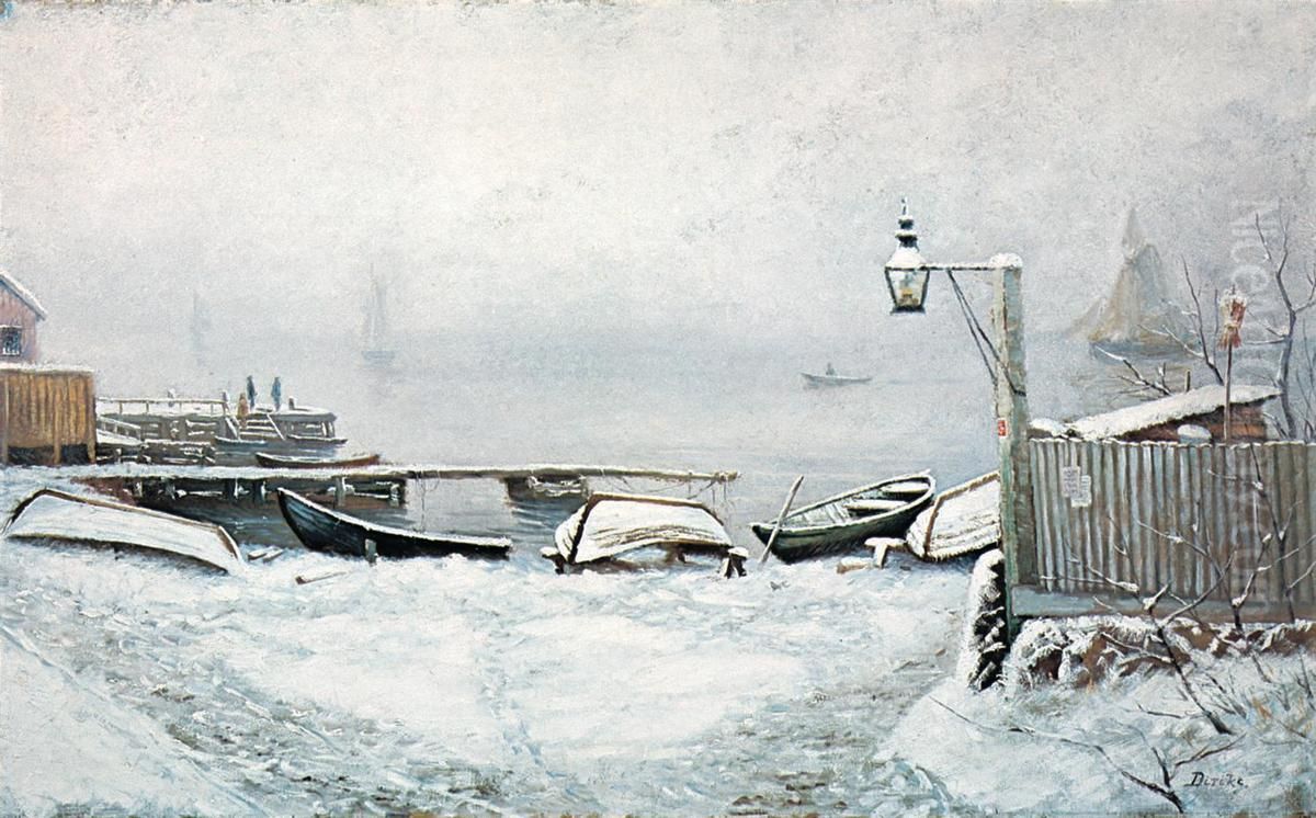 The Coast at Drobak in December Oil Painting by Karl Edvard Diriks