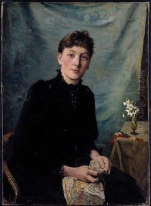 Sittende ung dame med broderi