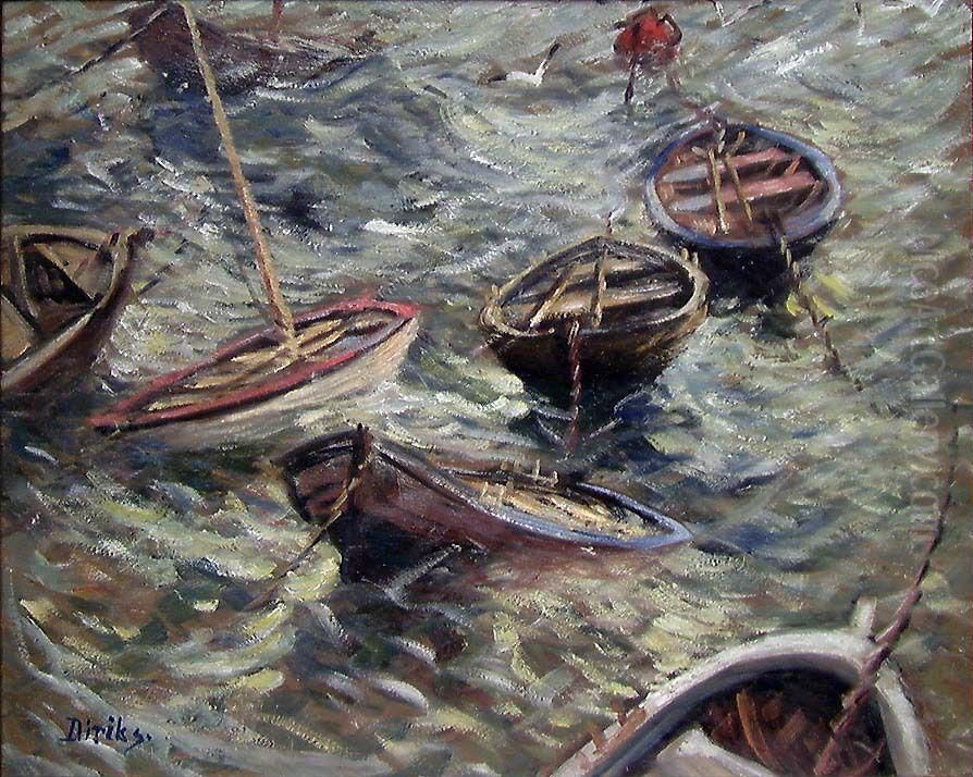Boats rocking on the Waves Oil Painting by Karl Edvard Diriks