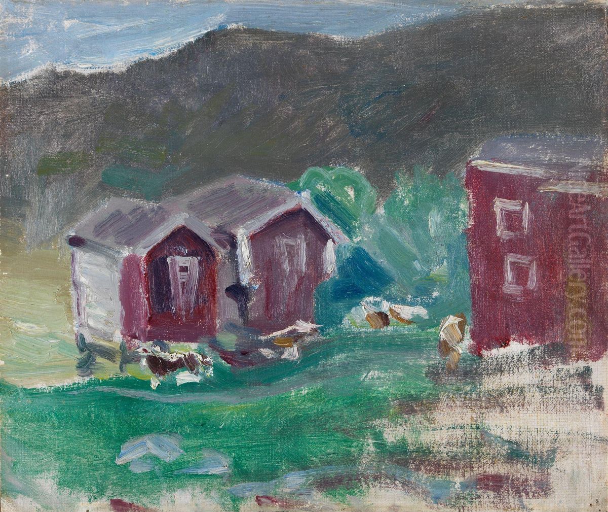 Sketch of the Farm Ase in Telemark Oil Painting by Halfdan Egedius
