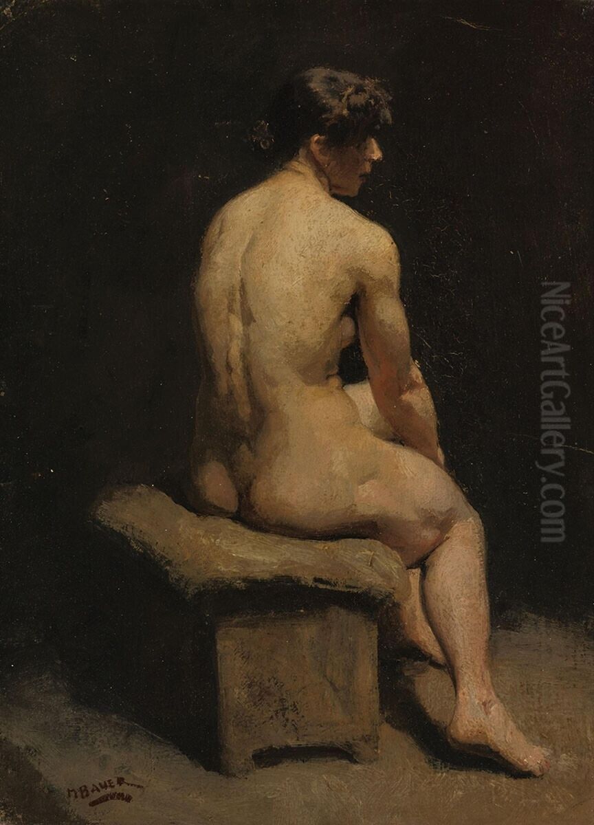 Zittend vrouwelijk naakt Oil Painting by Marius Bauer