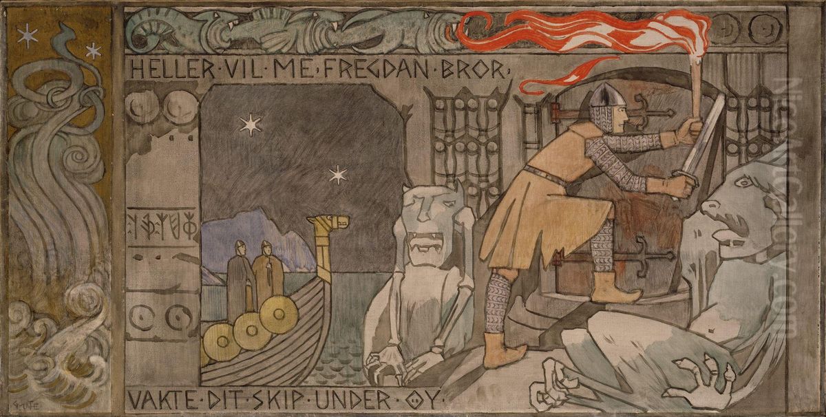 Asmund at the Gate in the Mountain Oil Painting by Gerhard Munthe