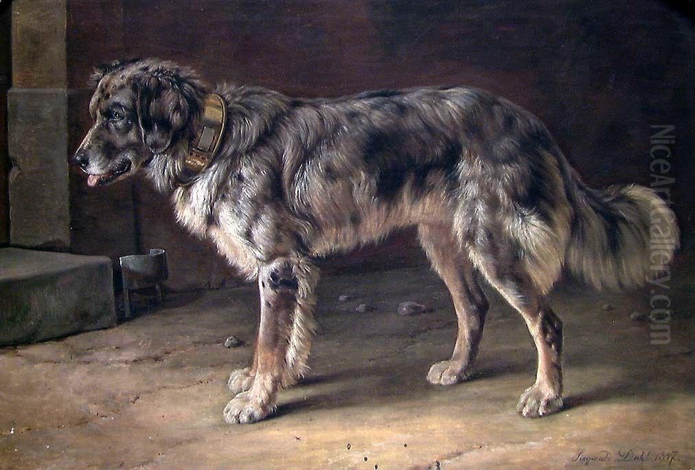 A Dog Oil Painting by Johann Siegwald Dahl