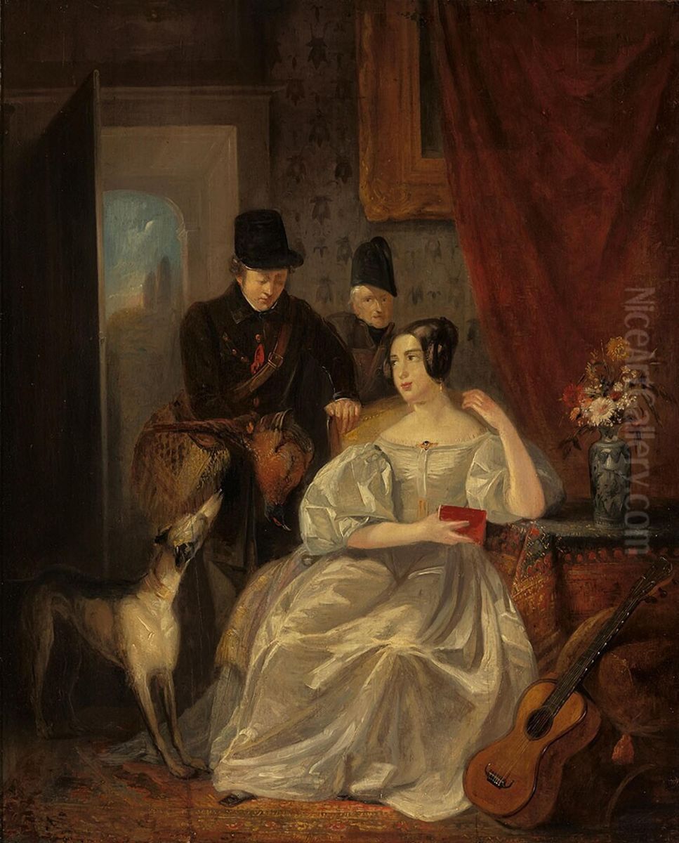 Interior with a Hunter coming Home Oil Painting by Jan Willem Pieneman