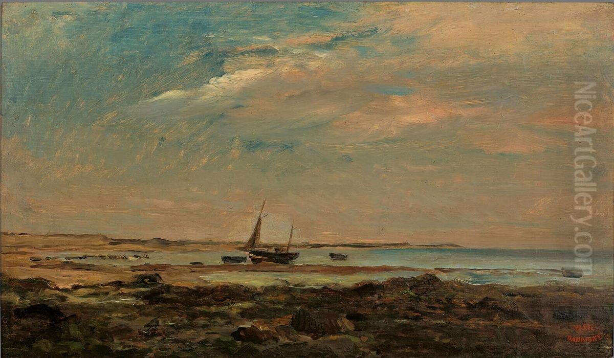 Een kusttafereel, Maree basse Oil Painting by Charles-Francois Daubigny